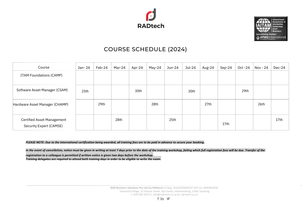 2024 dates for IAITAM Course Roster