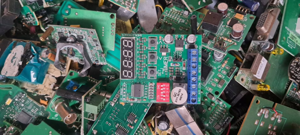 Electronic waste being recycled responsibly in a tech facility